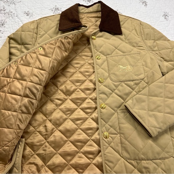 Designer inspired quilted HUNTING JACKET IN COTTON FABRIC DARK BEIGE - Picture 3 of 15